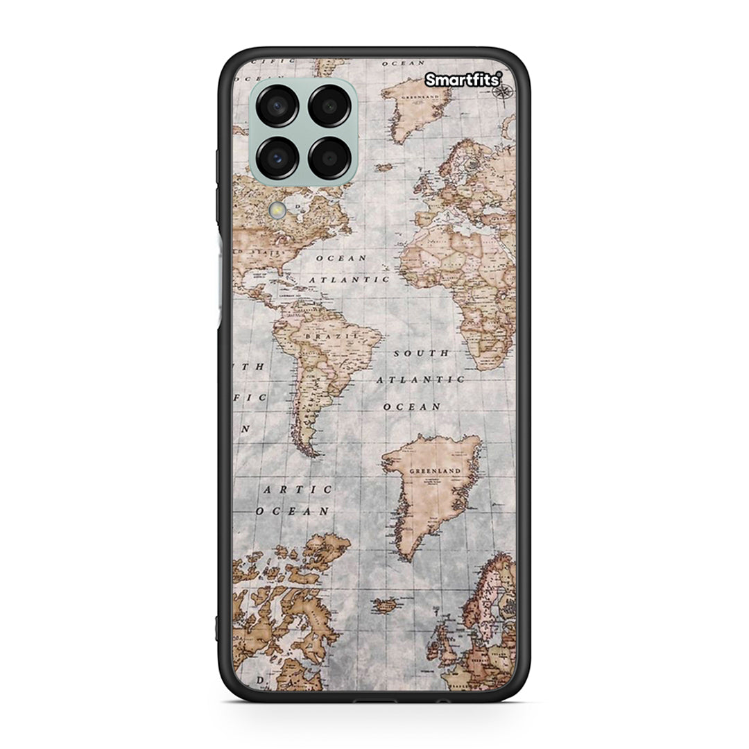 Samsung M33 World Map θήκη από τη Smartfits με σχέδιο στο πίσω μέρος και μαύρο περίβλημα | Smartphone case with colorful back and black bezels by Smartfits
