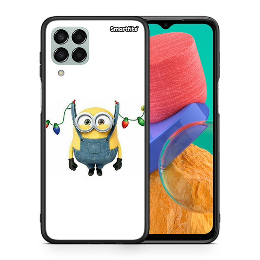 Θήκη Samsung M33 Xmas Minion Lights από τη Smartfits με σχέδιο στο πίσω μέρος και μαύρο περίβλημα | Samsung M33 Xmas Minion Lights case with colorful back and black bezels