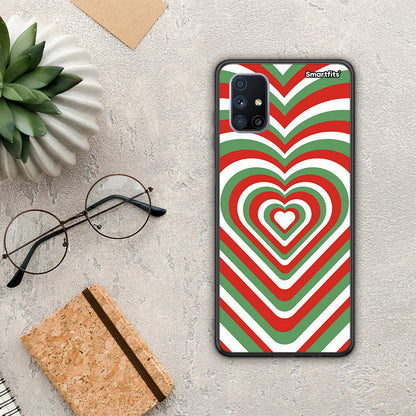 Θήκη Samsung Galaxy M51 Christmas Hearts από τη Smartfits με σχέδιο στο πίσω μέρος και μαύρο περίβλημα | Samsung Galaxy M51 Christmas Hearts case with colorful back and black bezels