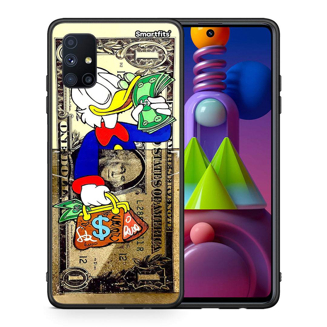 Θήκη Samsung Galaxy M51 Duck Money από τη Smartfits με σχέδιο στο πίσω μέρος και μαύρο περίβλημα | Samsung Galaxy M51 Duck Money case with colorful back and black bezels