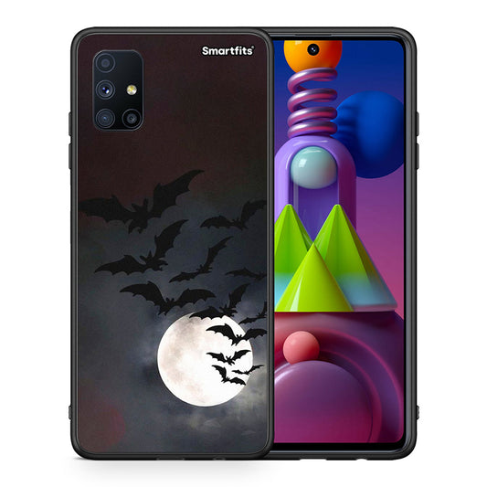 Θήκη Samsung Galaxy M51 Halloween Bat Night από τη Smartfits με σχέδιο στο πίσω μέρος και μαύρο περίβλημα | Samsung Galaxy M51 Halloween Bat Night case with colorful back and black bezels