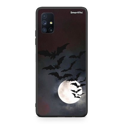 Θήκη Samsung Galaxy M51 Halloween Bat Night από τη Smartfits με σχέδιο στο πίσω μέρος και μαύρο περίβλημα | Samsung Galaxy M51 Halloween Bat Night case with colorful back and black bezels