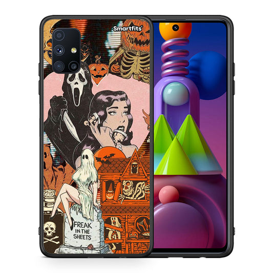 Θήκη Samsung Galaxy M51 Halloween Collage από τη Smartfits με σχέδιο στο πίσω μέρος και μαύρο περίβλημα | Samsung Galaxy M51 Halloween Collage case with colorful back and black bezels