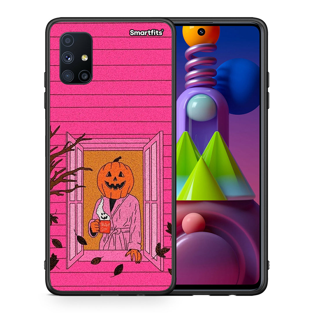 Θήκη Samsung Galaxy M51 Halloween Pumpkin Lady από τη Smartfits με σχέδιο στο πίσω μέρος και μαύρο περίβλημα | Samsung Galaxy M51 Halloween Pumpkin Lady case with colorful back and black bezels