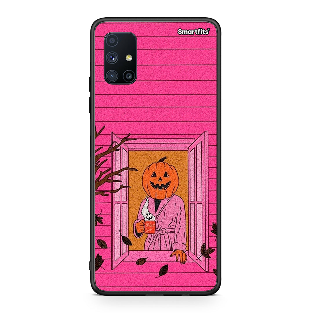 Θήκη Samsung Galaxy M51 Halloween Pumpkin Lady από τη Smartfits με σχέδιο στο πίσω μέρος και μαύρο περίβλημα | Samsung Galaxy M51 Halloween Pumpkin Lady case with colorful back and black bezels