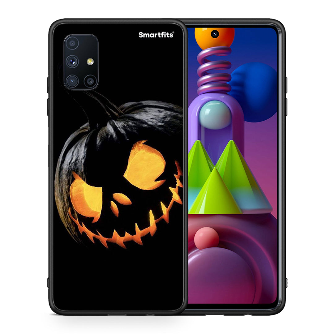 Θήκη Samsung Galaxy M51 Halloween Scary Pumpkin από τη Smartfits με σχέδιο στο πίσω μέρος και μαύρο περίβλημα | Samsung Galaxy M51 Halloween Scary Pumpkin case with colorful back and black bezels