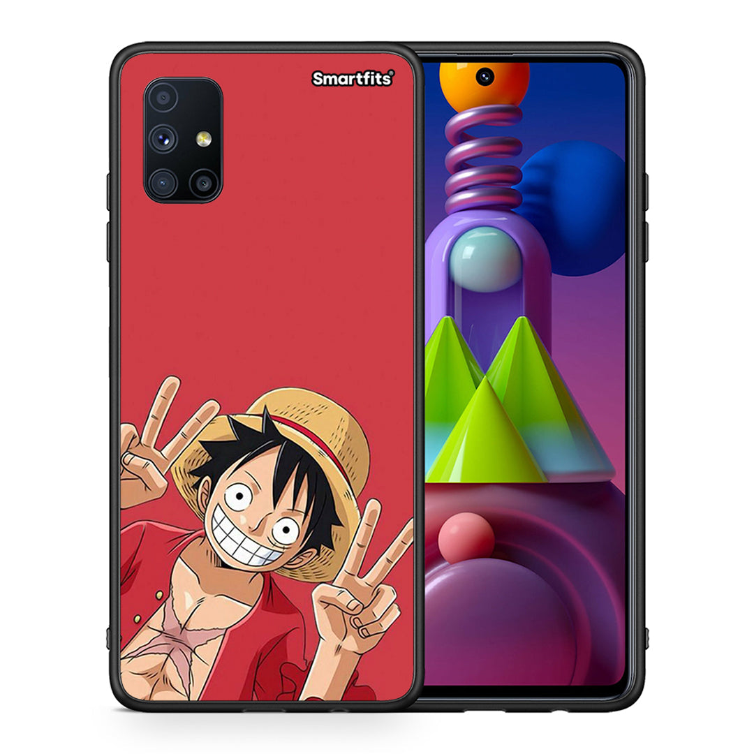 Θήκη Samsung Galaxy M51 Pirate Luffy από τη Smartfits με σχέδιο στο πίσω μέρος και μαύρο περίβλημα | Samsung Galaxy M51 Pirate Luffy case with colorful back and black bezels