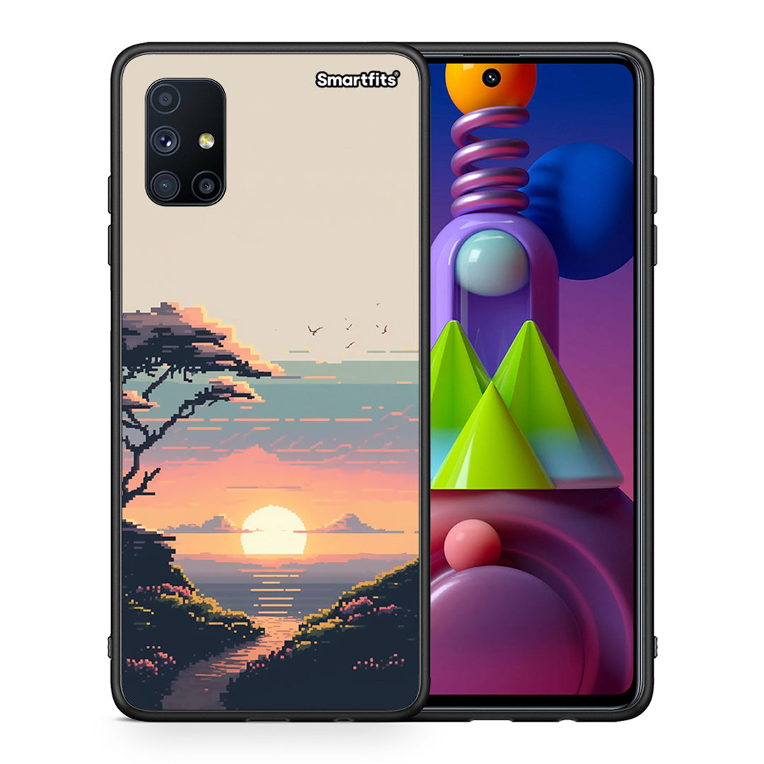 Θήκη Samsung Galaxy M51 Pixel Sunset από τη Smartfits με σχέδιο στο πίσω μέρος και μαύρο περίβλημα | Samsung Galaxy M51 Pixel Sunset case with colorful back and black bezels