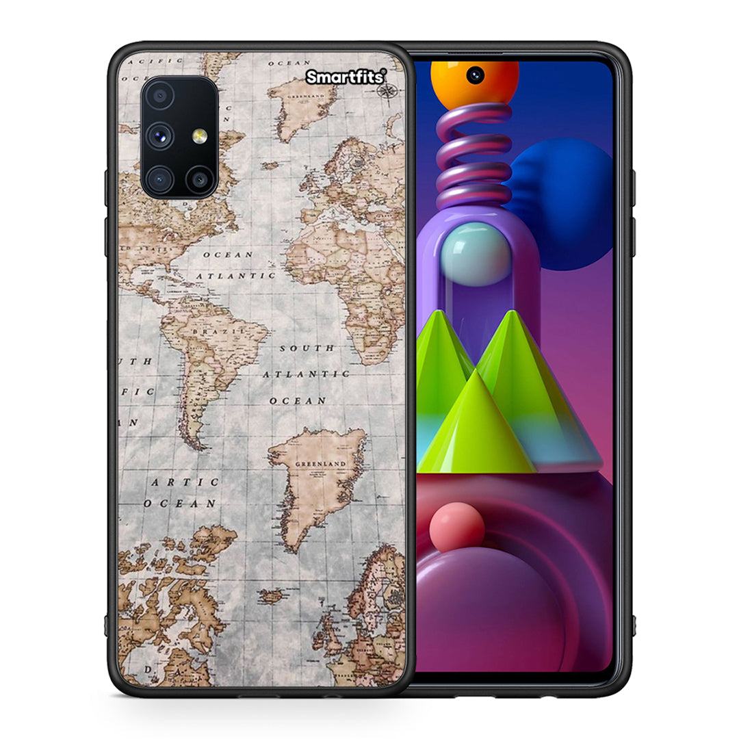 Θήκη Samsung Galaxy M51 World Map από τη Smartfits με σχέδιο στο πίσω μέρος και μαύρο περίβλημα | Samsung Galaxy M51 World Map case with colorful back and black bezels