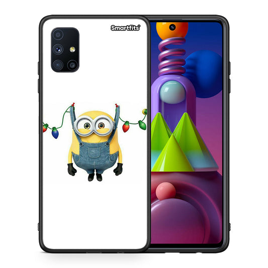 Θήκη Samsung Galaxy M51 Xmas Minion Lights από τη Smartfits με σχέδιο στο πίσω μέρος και μαύρο περίβλημα | Samsung Galaxy M51 Xmas Minion Lights case with colorful back and black bezels