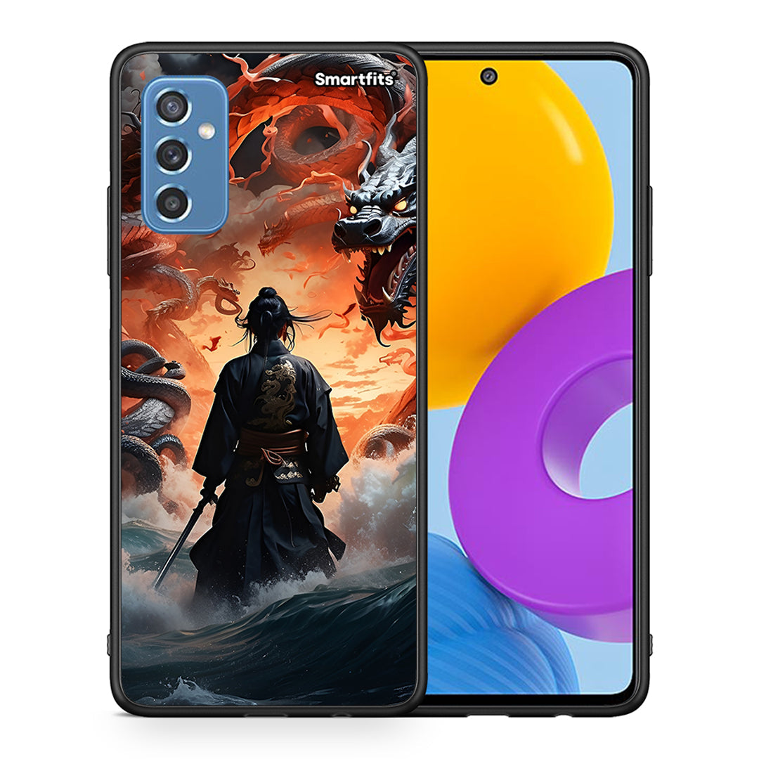 Θήκη Samsung M52 5G Dragons Fight από τη Smartfits με σχέδιο στο πίσω μέρος και μαύρο περίβλημα | Samsung M52 5G Dragons Fight case with colorful back and black bezels