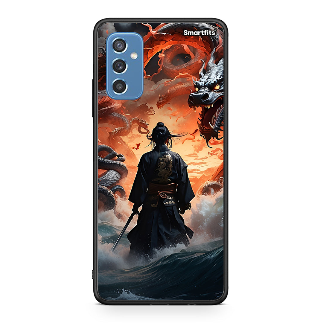 Samsung M52 5G Dragons Fight θήκη από τη Smartfits με σχέδιο στο πίσω μέρος και μαύρο περίβλημα | Smartphone case with colorful back and black bezels by Smartfits