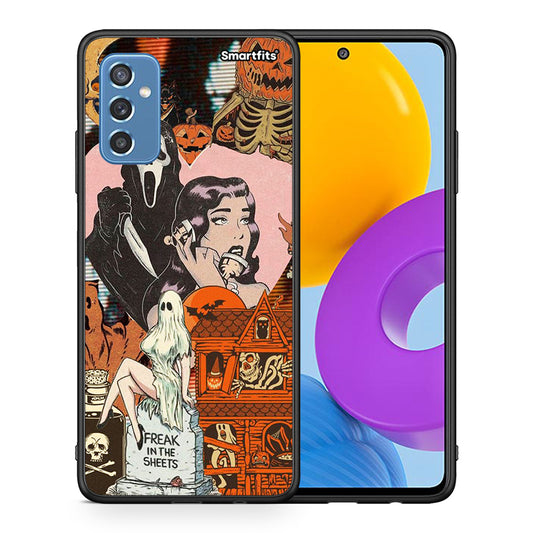 Θήκη Samsung M52 5G Halloween Collage από τη Smartfits με σχέδιο στο πίσω μέρος και μαύρο περίβλημα | Samsung M52 5G Halloween Collage case with colorful back and black bezels