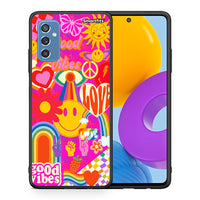 Thumbnail for Θήκη Samsung M52 5G Hippie Love από τη Smartfits με σχέδιο στο πίσω μέρος και μαύρο περίβλημα | Samsung M52 5G Hippie Love case with colorful back and black bezels