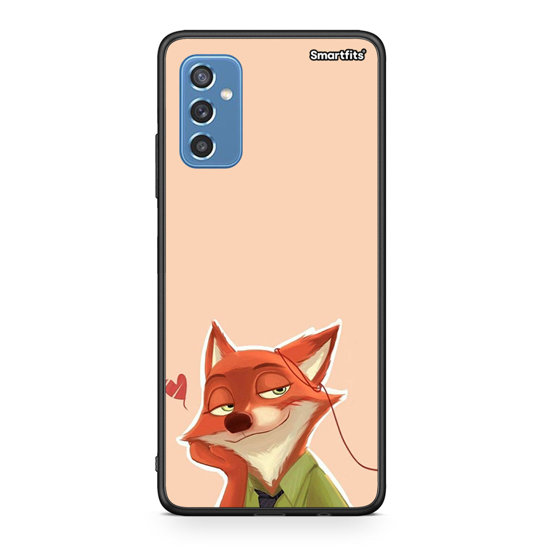Samsung M52 5G Nick Wilde And Judy Hopps Love 1 θήκη από τη Smartfits με σχέδιο στο πίσω μέρος και μαύρο περίβλημα | Smartphone case with colorful back and black bezels by Smartfits
