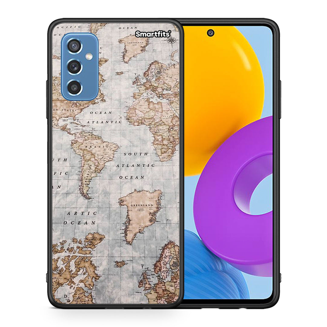Θήκη Samsung M52 5G World Map από τη Smartfits με σχέδιο στο πίσω μέρος και μαύρο περίβλημα | Samsung M52 5G World Map case with colorful back and black bezels