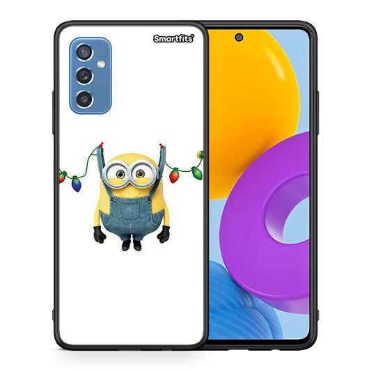 Θήκη Samsung M52 5G Xmas Minion Lights από τη Smartfits με σχέδιο στο πίσω μέρος και μαύρο περίβλημα | Samsung M52 5G Xmas Minion Lights case with colorful back and black bezels