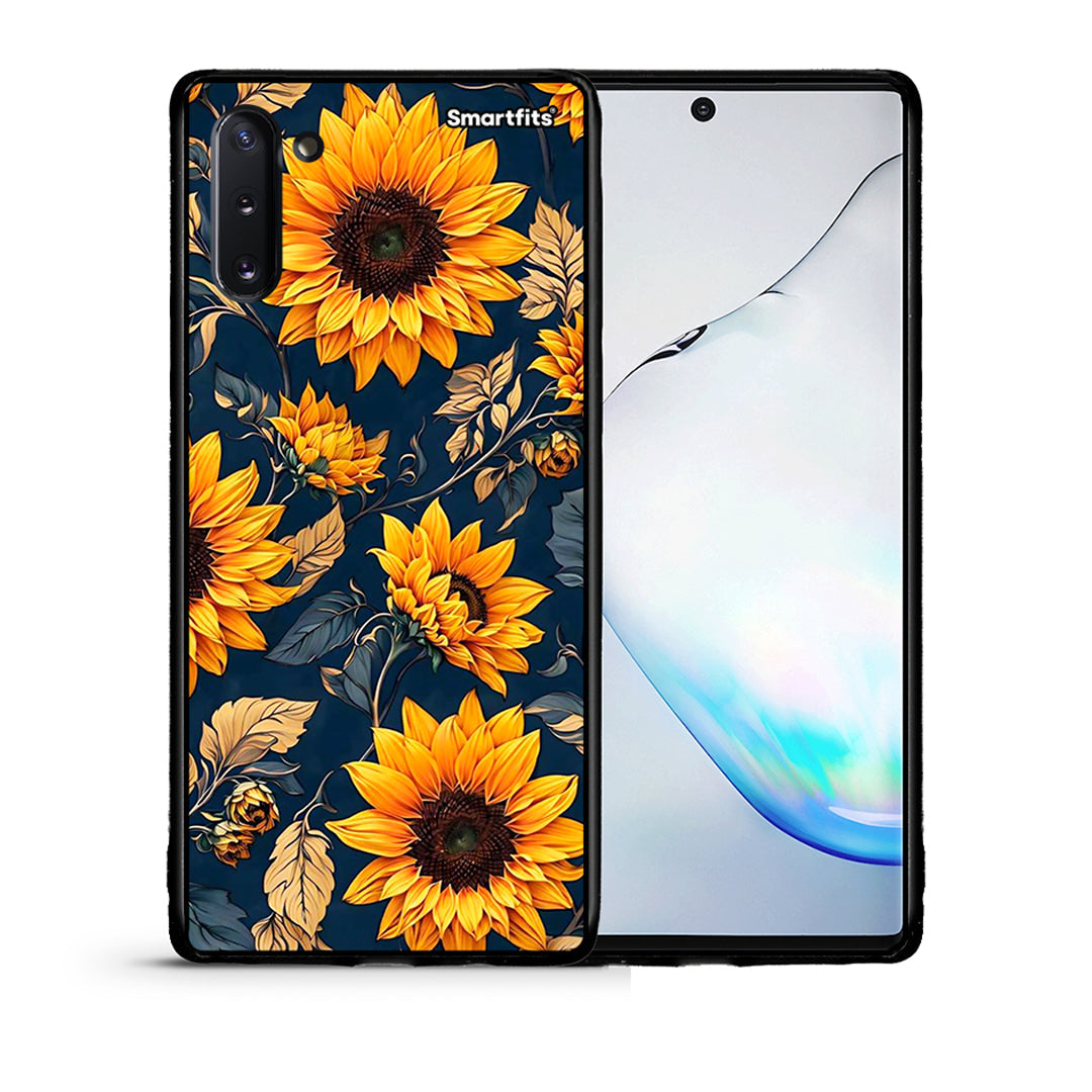Θήκη Samsung Note 10 Autumn Sunflowers από τη Smartfits με σχέδιο στο πίσω μέρος και μαύρο περίβλημα | Samsung Note 10 Autumn Sunflowers case with colorful back and black bezels