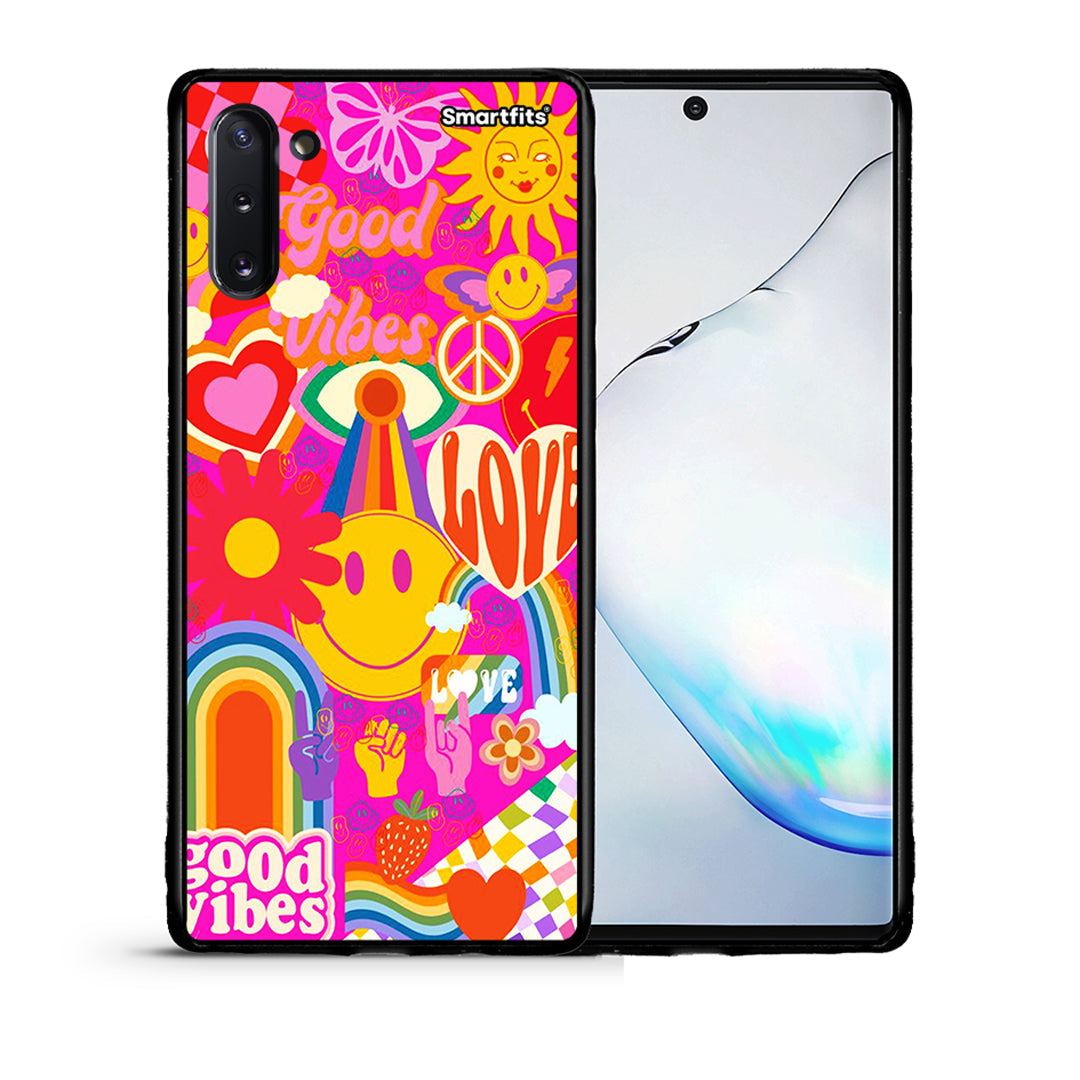 Θήκη Samsung Note 10 Hippie Love από τη Smartfits με σχέδιο στο πίσω μέρος και μαύρο περίβλημα | Samsung Note 10 Hippie Love case with colorful back and black bezels