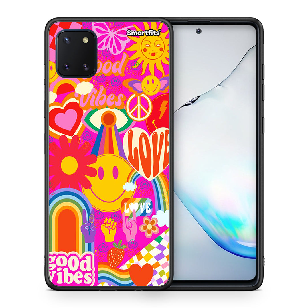 Θήκη Samsung Note 10 Lite Hippie Love από τη Smartfits με σχέδιο στο πίσω μέρος και μαύρο περίβλημα | Samsung Note 10 Lite Hippie Love case with colorful back and black bezels