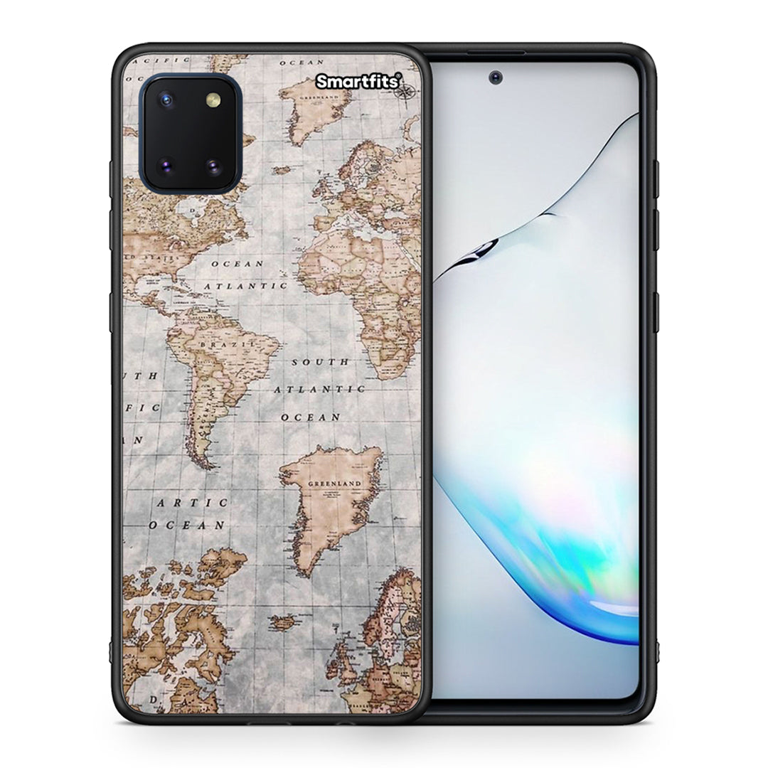 Θήκη Samsung Note 10 Lite World Map από τη Smartfits με σχέδιο στο πίσω μέρος και μαύρο περίβλημα | Samsung Note 10 Lite World Map case with colorful back and black bezels