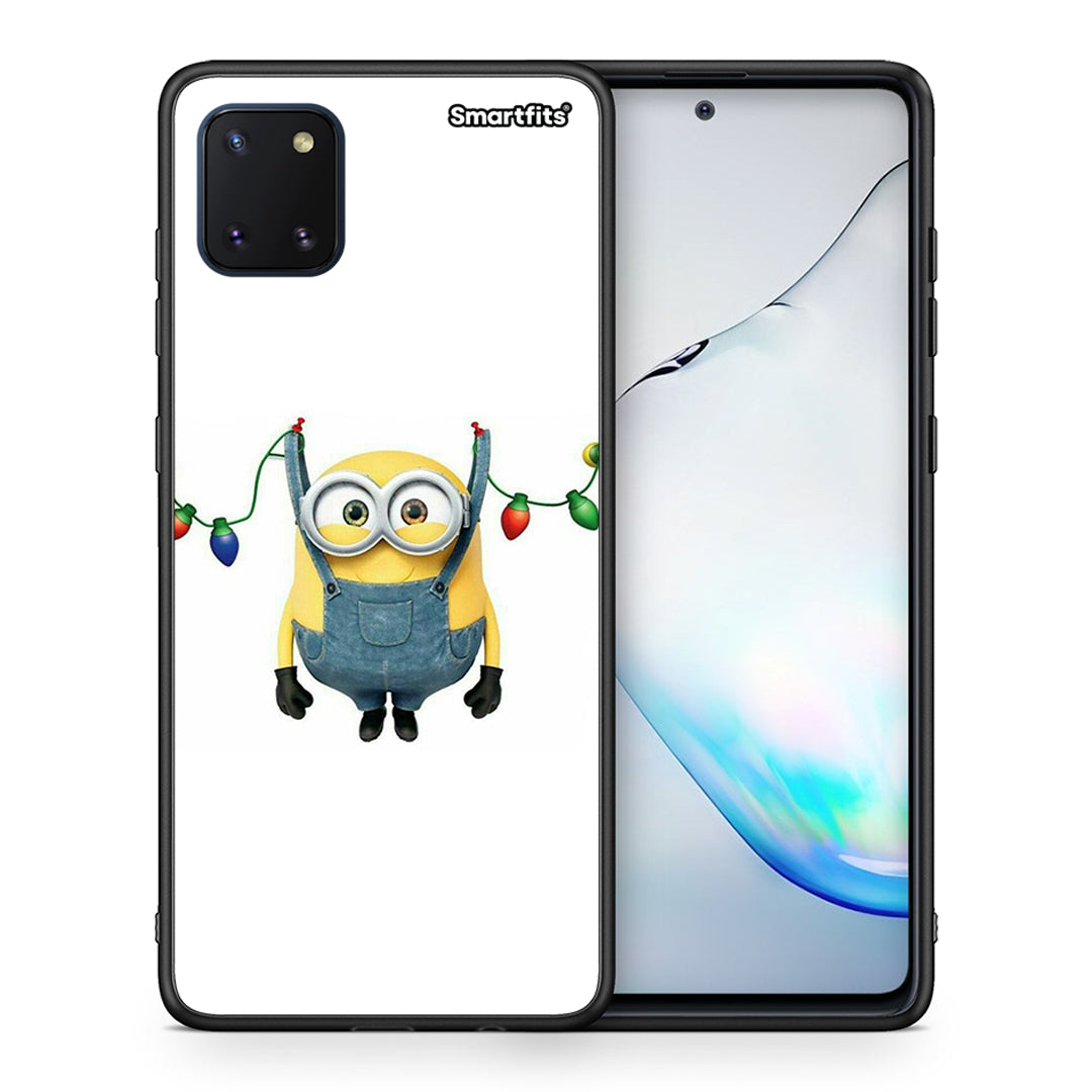 Θήκη Samsung Note 10 Lite Xmas Minion Lights από τη Smartfits με σχέδιο στο πίσω μέρος και μαύρο περίβλημα | Samsung Note 10 Lite Xmas Minion Lights case with colorful back and black bezels