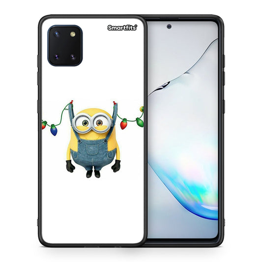 Θήκη Samsung Note 10 Lite Xmas Minion Lights από τη Smartfits με σχέδιο στο πίσω μέρος και μαύρο περίβλημα | Samsung Note 10 Lite Xmas Minion Lights case with colorful back and black bezels