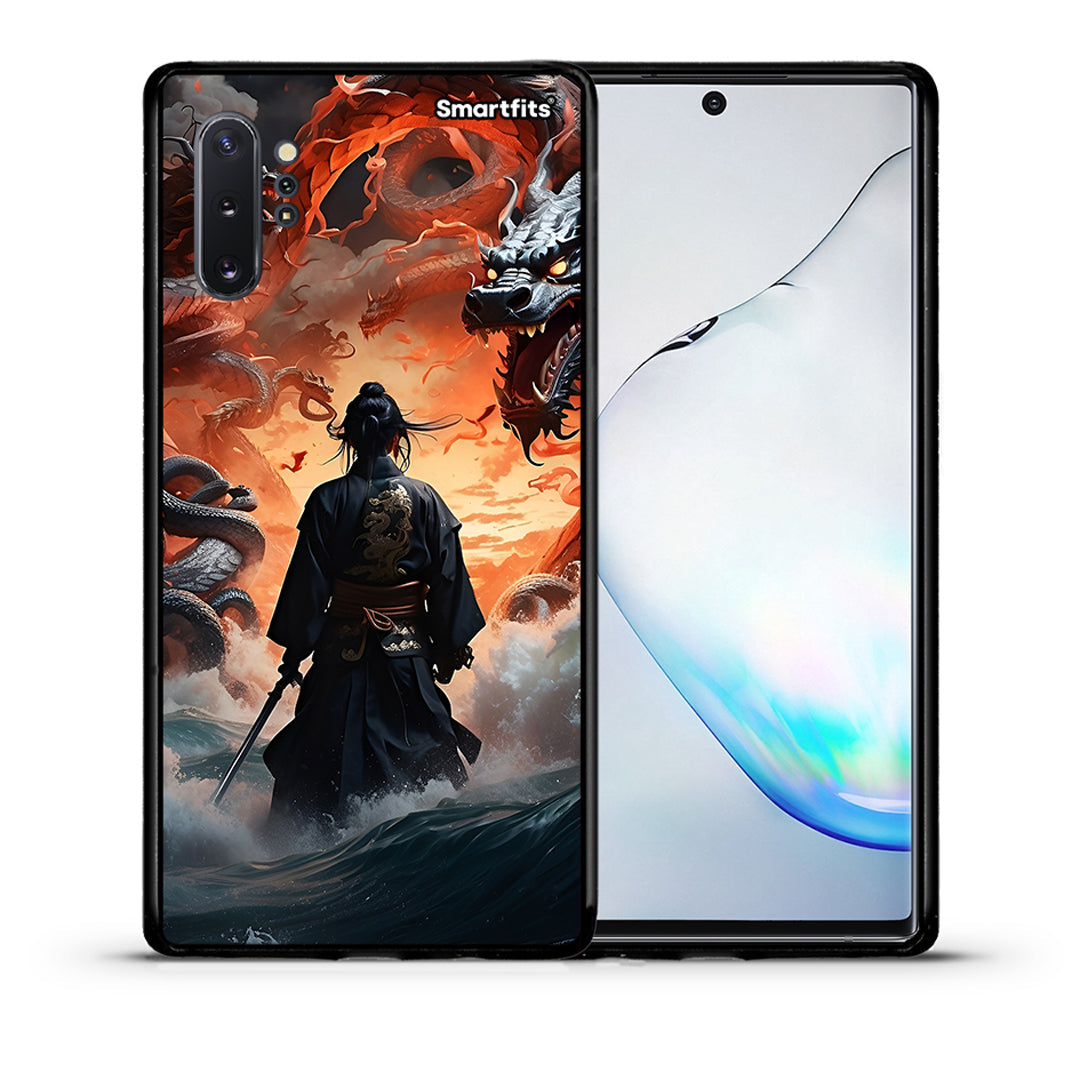 Θήκη Samsung Note 10+ Dragons Fight από τη Smartfits με σχέδιο στο πίσω μέρος και μαύρο περίβλημα | Samsung Note 10+ Dragons Fight case with colorful back and black bezels