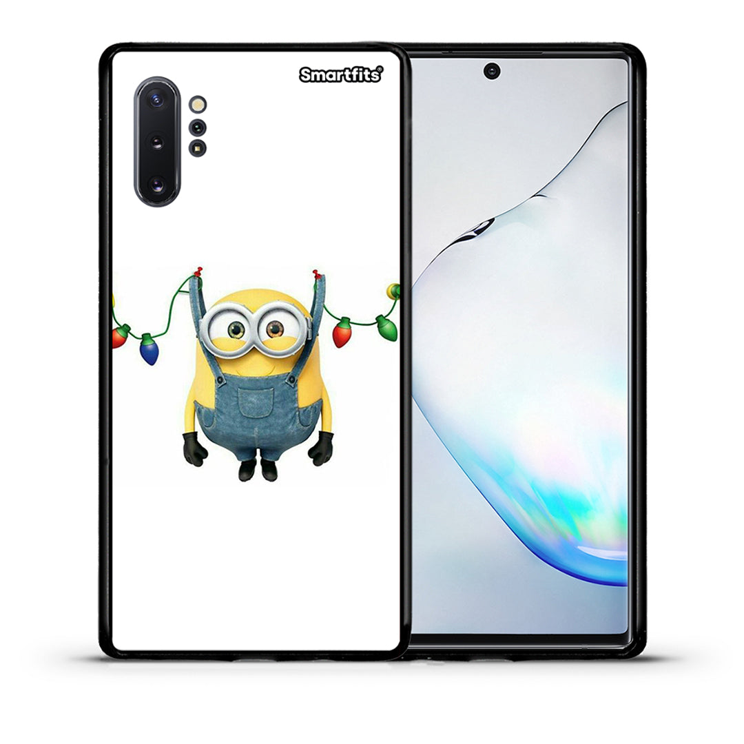 Θήκη Samsung Note 10+ Xmas Minion Lights από τη Smartfits με σχέδιο στο πίσω μέρος και μαύρο περίβλημα | Samsung Note 10+ Xmas Minion Lights case with colorful back and black bezels