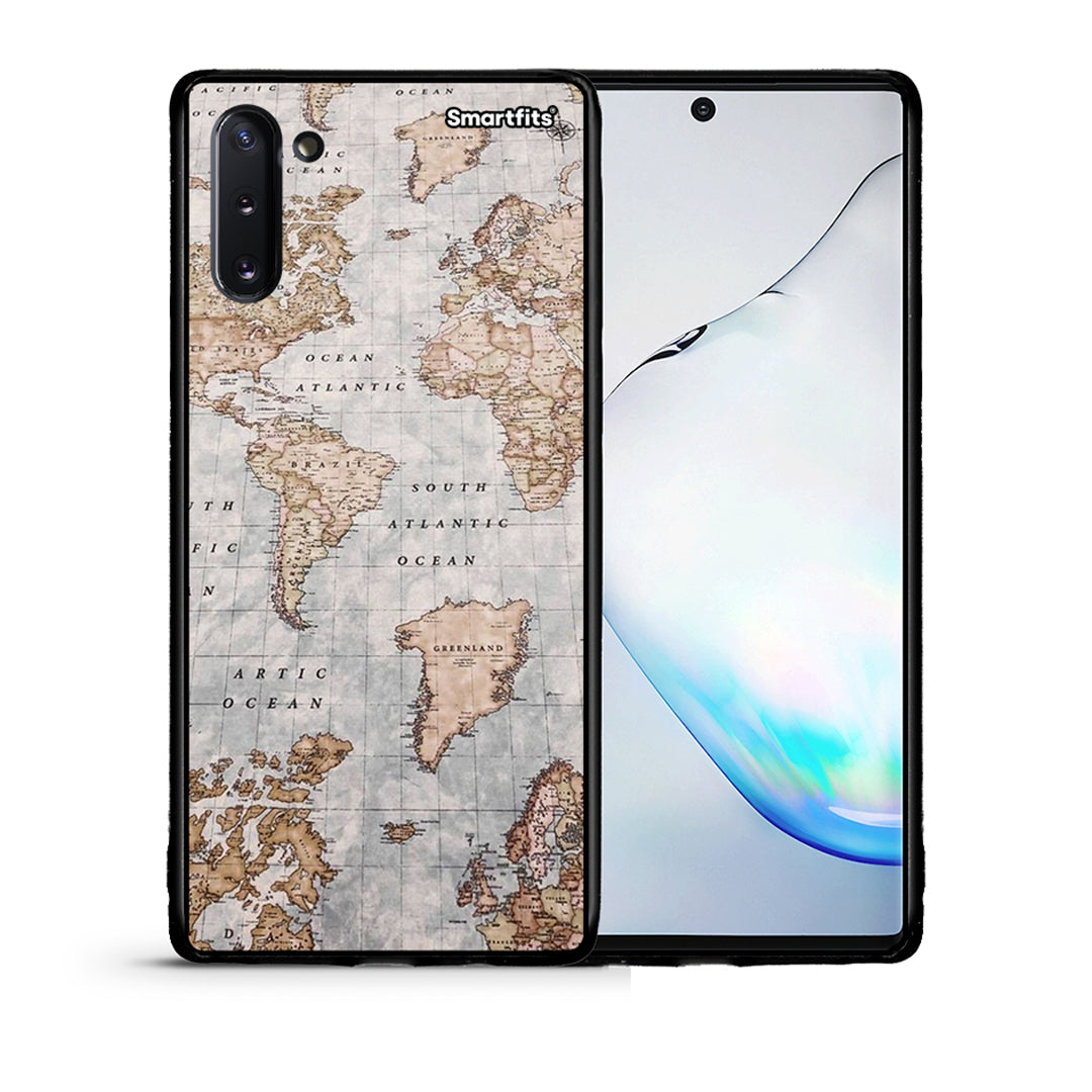 Θήκη Samsung Note 10 World Map από τη Smartfits με σχέδιο στο πίσω μέρος και μαύρο περίβλημα | Samsung Note 10 World Map case with colorful back and black bezels