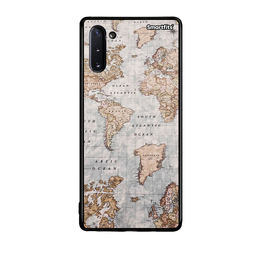 Samsung Note 10 World Map Θήκη από τη Smartfits με σχέδιο στο πίσω μέρος και μαύρο περίβλημα | Smartphone case with colorful back and black bezels by Smartfits