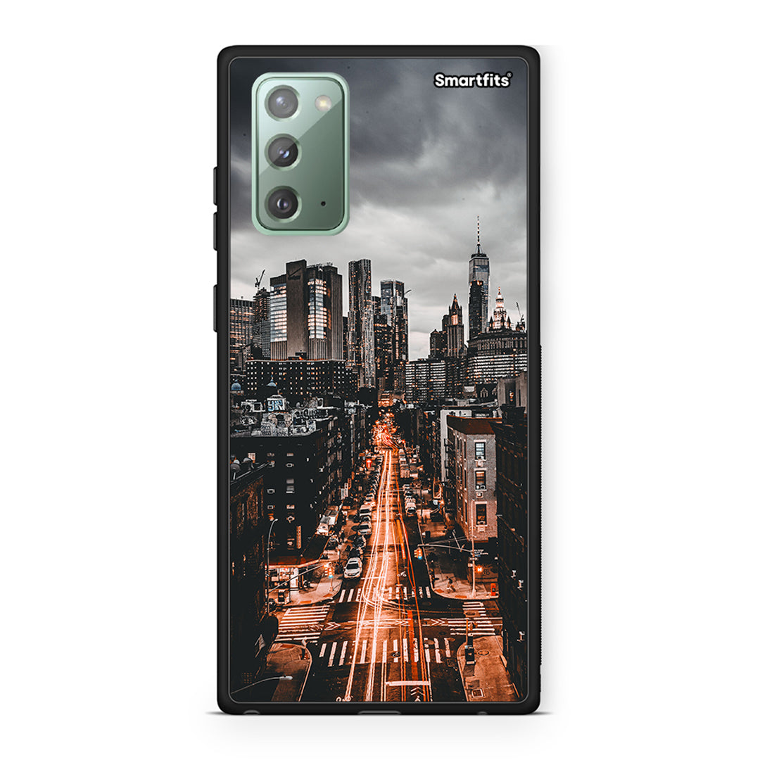 Samsung Note 20 City Lights θήκη από τη Smartfits με σχέδιο στο πίσω μέρος και μαύρο περίβλημα | Smartphone case with colorful back and black bezels by Smartfits