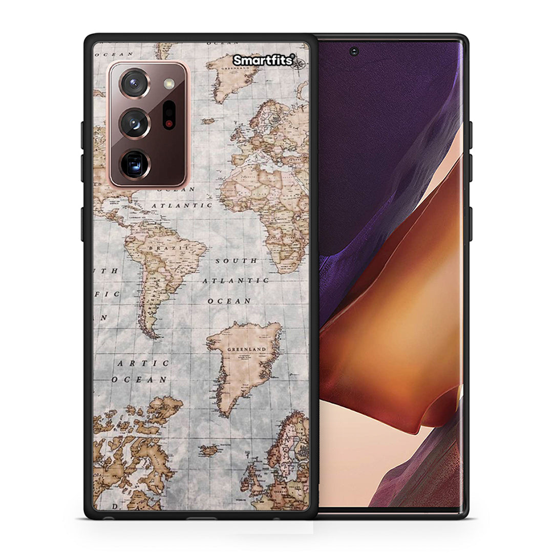 Θήκη Samsung Note 20 Ultra World Map από τη Smartfits με σχέδιο στο πίσω μέρος και μαύρο περίβλημα | Samsung Note 20 Ultra World Map case with colorful back and black bezels