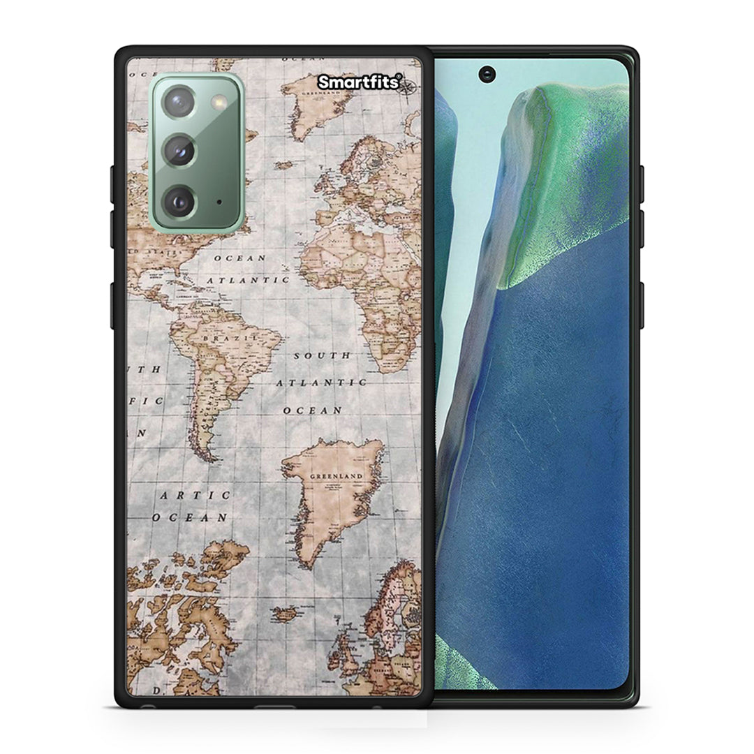 Θήκη Samsung Note 20 World Map από τη Smartfits με σχέδιο στο πίσω μέρος και μαύρο περίβλημα | Samsung Note 20 World Map case with colorful back and black bezels