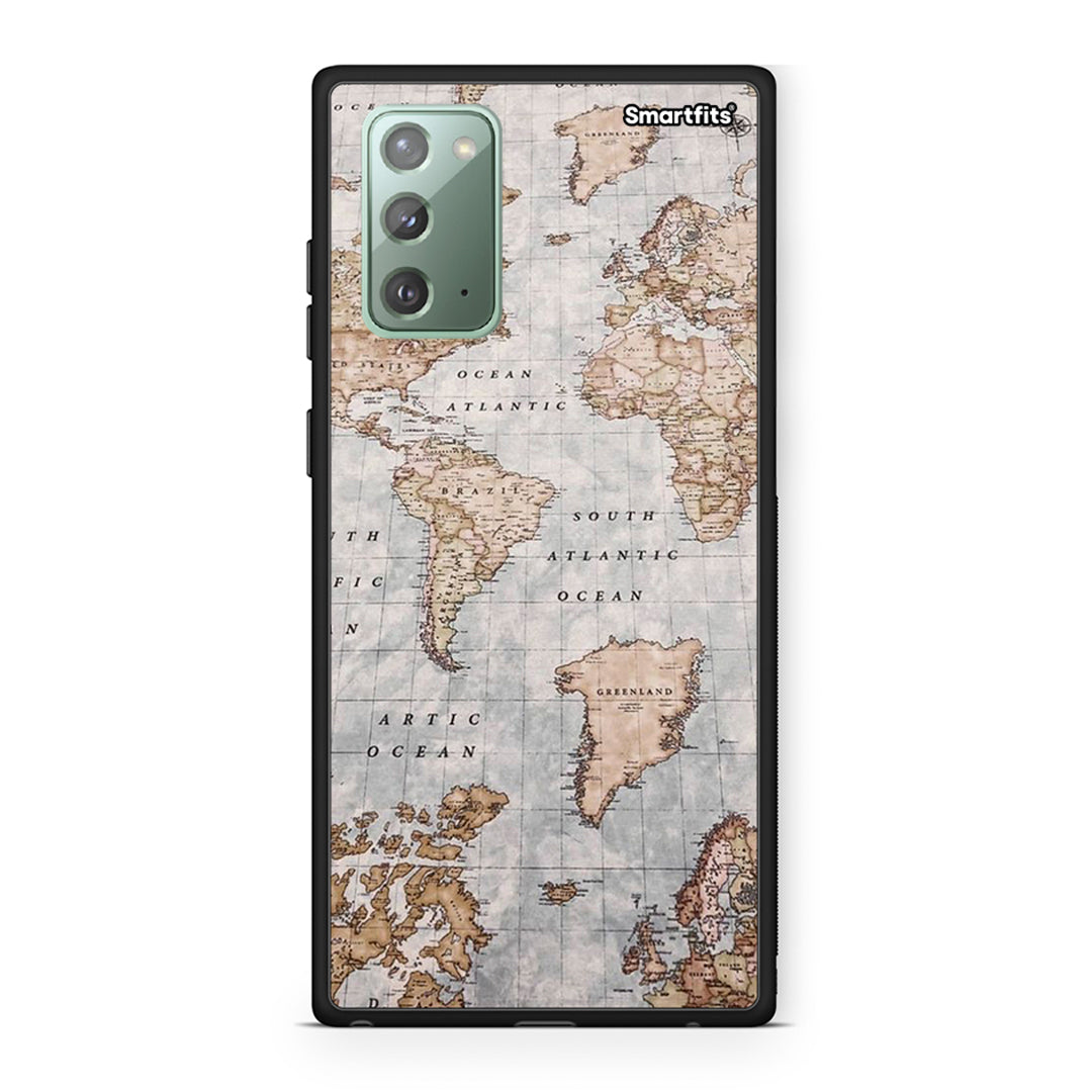 Samsung Note 20 World Map Θήκη από τη Smartfits με σχέδιο στο πίσω μέρος και μαύρο περίβλημα | Smartphone case with colorful back and black bezels by Smartfits