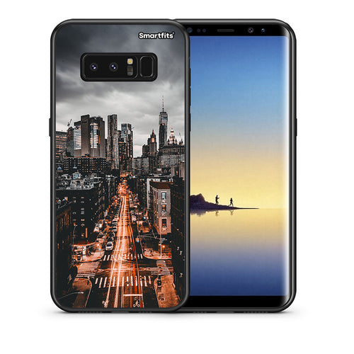Θήκη Samsung Note 8 City Lights από τη Smartfits με σχέδιο στο πίσω μέρος και μαύρο περίβλημα | Samsung Note 8 City Lights case with colorful back and black bezels