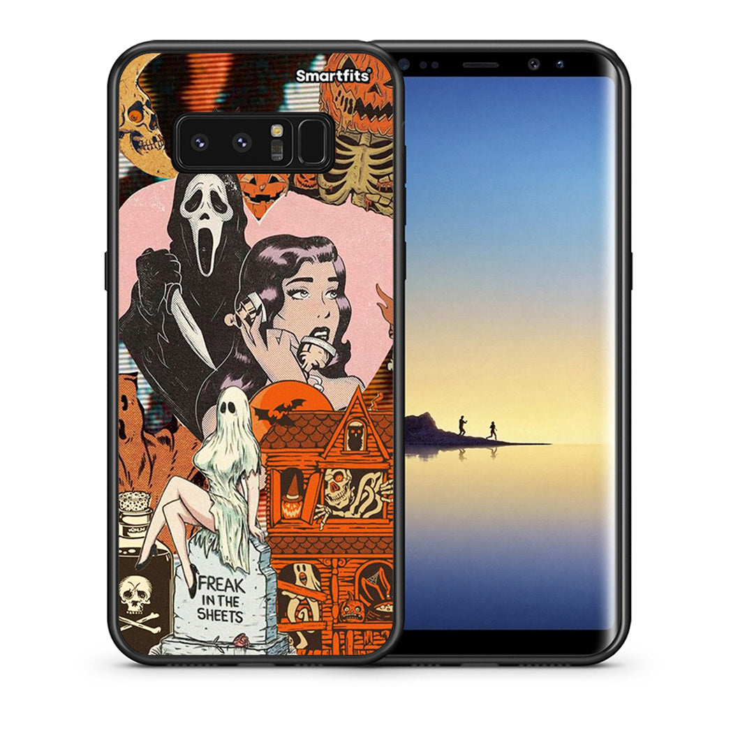 Θήκη Samsung Note 8 Halloween Collage από τη Smartfits με σχέδιο στο πίσω μέρος και μαύρο περίβλημα | Samsung Note 8 Halloween Collage case with colorful back and black bezels