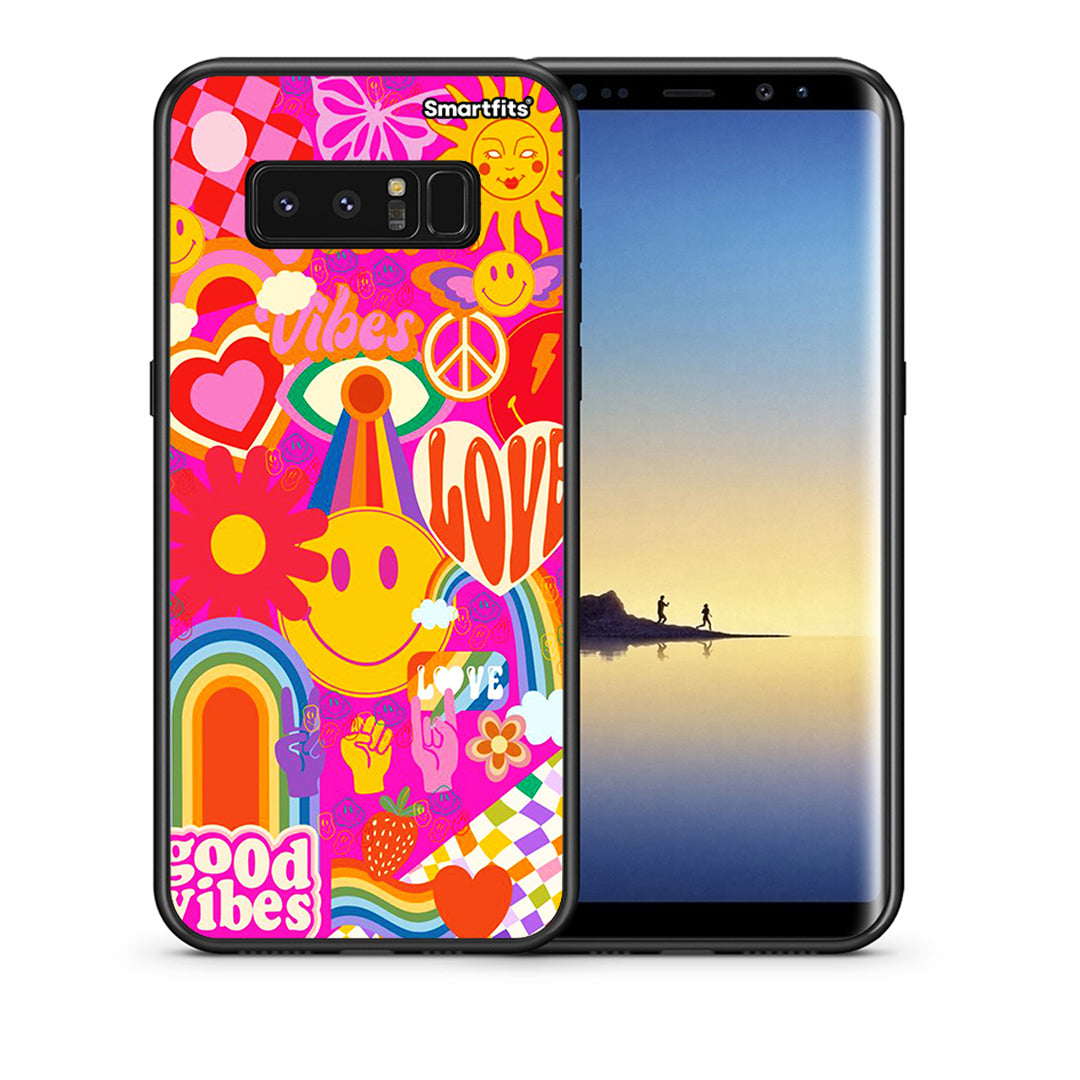 Θήκη Samsung Note 8 Hippie Love από τη Smartfits με σχέδιο στο πίσω μέρος και μαύρο περίβλημα | Samsung Note 8 Hippie Love case with colorful back and black bezels