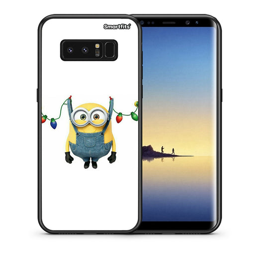Θήκη Samsung Note 8 Xmas Minion Lights από τη Smartfits με σχέδιο στο πίσω μέρος και μαύρο περίβλημα | Samsung Note 8 Xmas Minion Lights case with colorful back and black bezels