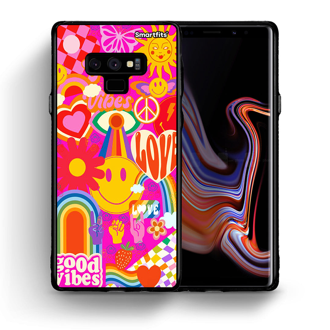 Θήκη Samsung Note 9 Hippie Love από τη Smartfits με σχέδιο στο πίσω μέρος και μαύρο περίβλημα | Samsung Note 9 Hippie Love case with colorful back and black bezels