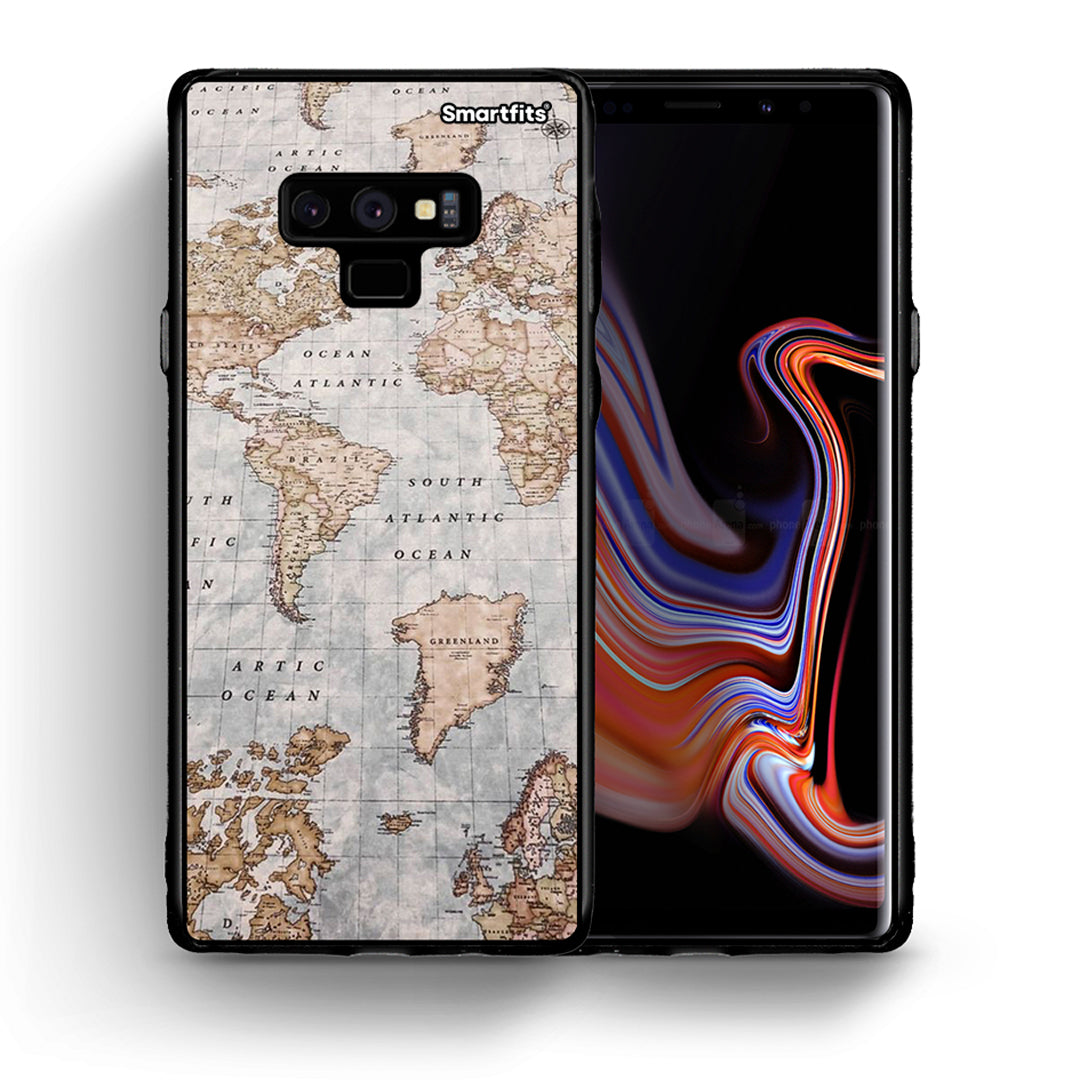 Θήκη Samsung Note 9 World Map από τη Smartfits με σχέδιο στο πίσω μέρος και μαύρο περίβλημα | Samsung Note 9 World Map case with colorful back and black bezels