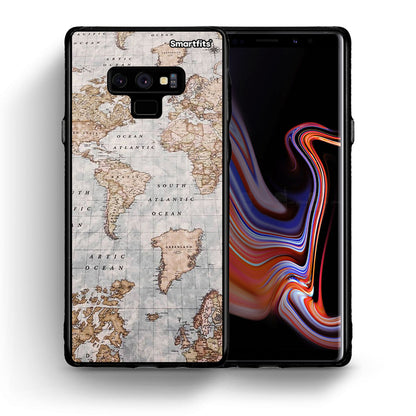 Θήκη Samsung Note 9 World Map από τη Smartfits με σχέδιο στο πίσω μέρος και μαύρο περίβλημα | Samsung Note 9 World Map case with colorful back and black bezels