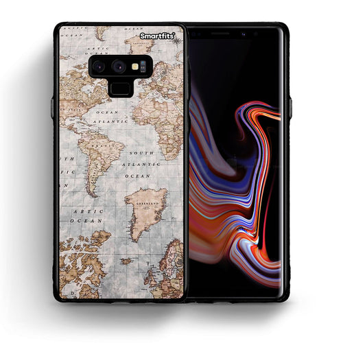 Θήκη Samsung Note 9 World Map από τη Smartfits με σχέδιο στο πίσω μέρος και μαύρο περίβλημα | Samsung Note 9 World Map case with colorful back and black bezels