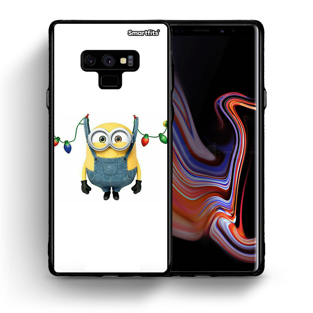Θήκη Samsung Note 9 Xmas Minion Lights από τη Smartfits με σχέδιο στο πίσω μέρος και μαύρο περίβλημα | Samsung Note 9 Xmas Minion Lights case with colorful back and black bezels