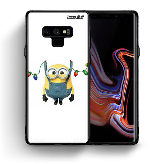 Θήκη Samsung Note 9 Xmas Minion Lights από τη Smartfits με σχέδιο στο πίσω μέρος και μαύρο περίβλημα | Samsung Note 9 Xmas Minion Lights case with colorful back and black bezels
