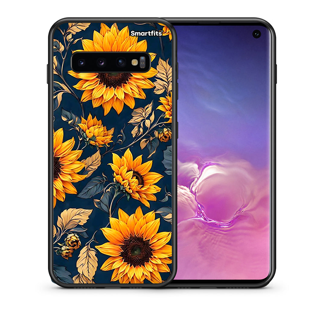 Θήκη Samsung S10 Autumn Sunflowers από τη Smartfits με σχέδιο στο πίσω μέρος και μαύρο περίβλημα | Samsung S10 Autumn Sunflowers case with colorful back and black bezels