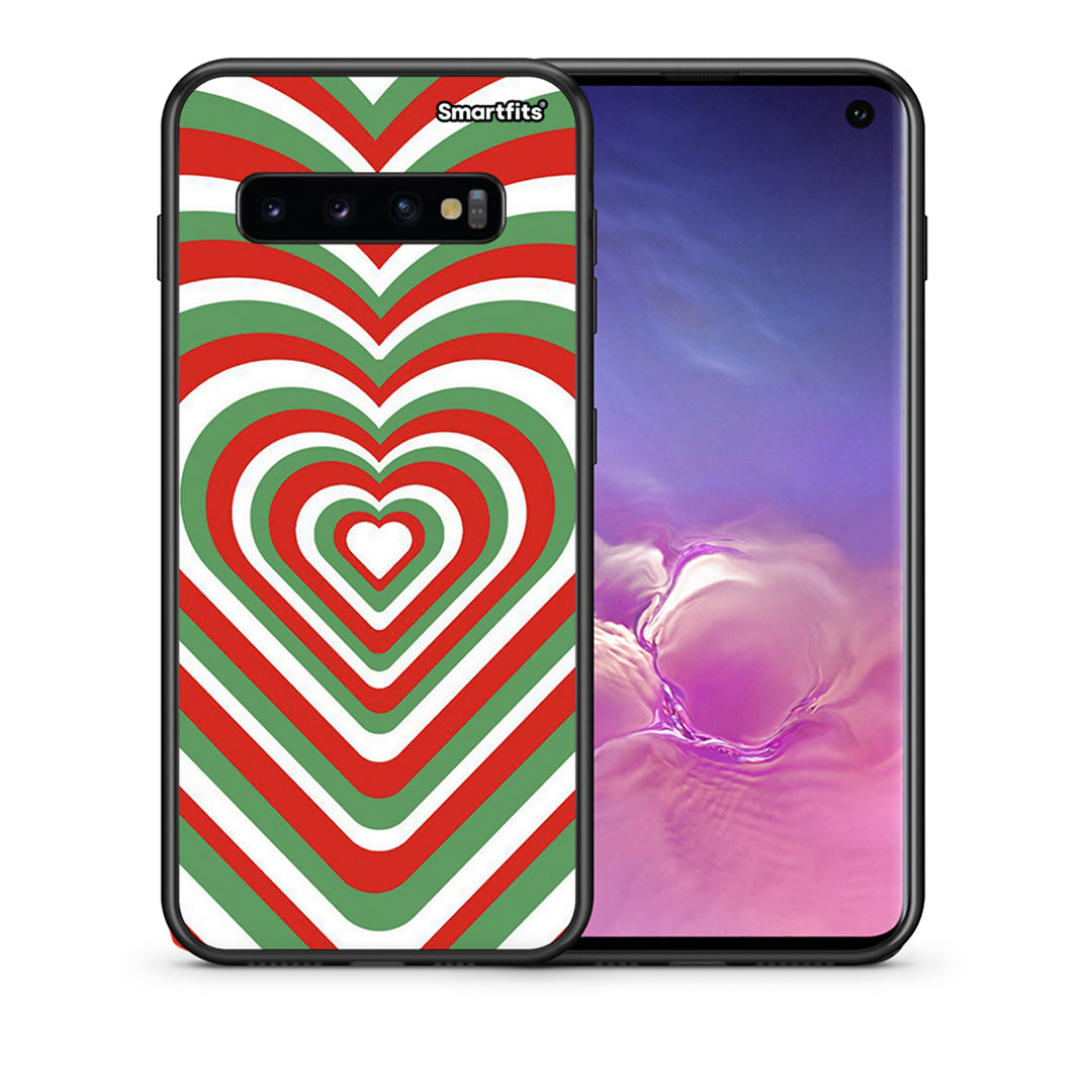 Θήκη Samsung S10 Christmas Hearts από τη Smartfits με σχέδιο στο πίσω μέρος και μαύρο περίβλημα | Samsung S10 Christmas Hearts case with colorful back and black bezels