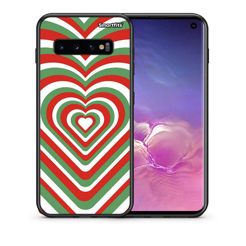 Θήκη Samsung S10 Christmas Hearts από τη Smartfits με σχέδιο στο πίσω μέρος και μαύρο περίβλημα | Samsung S10 Christmas Hearts case with colorful back and black bezels