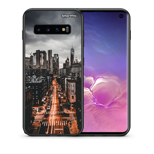 Θήκη Samsung S10 City Lights από τη Smartfits με σχέδιο στο πίσω μέρος και μαύρο περίβλημα | Samsung S10 City Lights case with colorful back and black bezels