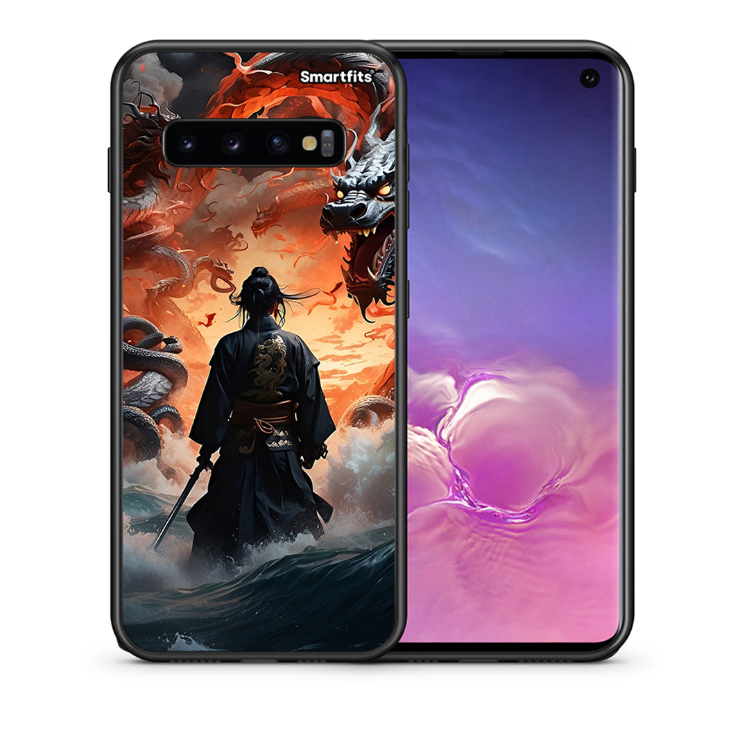 Θήκη Samsung S10 Dragons Fight από τη Smartfits με σχέδιο στο πίσω μέρος και μαύρο περίβλημα | Samsung S10 Dragons Fight case with colorful back and black bezels